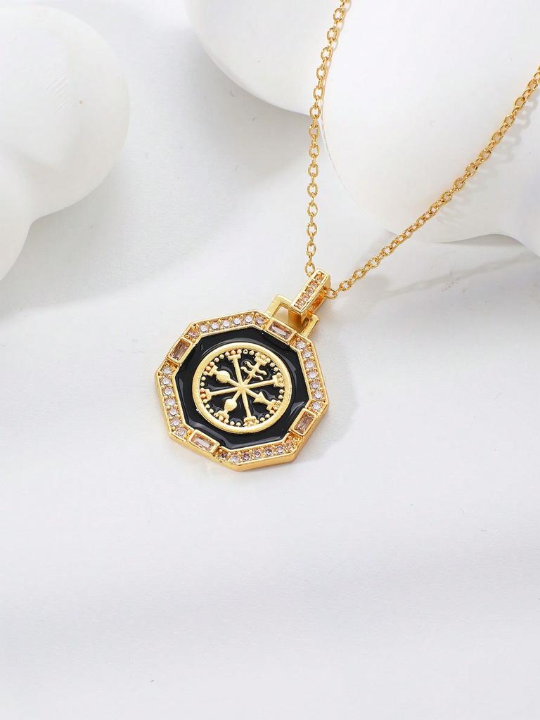1pc Minimalist Unique Octagonal Lacquered Copper Zirconia Pendant Necklace, High-End Niche Design Clavicle Chain, Versatile Gift