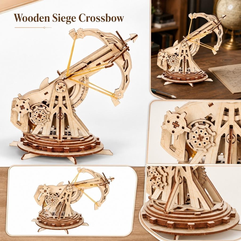 3D Wooden Mechanical Model Kit Ballista Catapult Assembly Toy Handcrafted Puzzle Educational STEM Construction Set for Adults and Teens