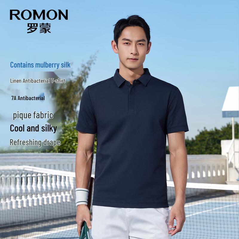 

ROMON Men s Silk Blend Cooling Antibacterial Short Sleeve Polo Shirt