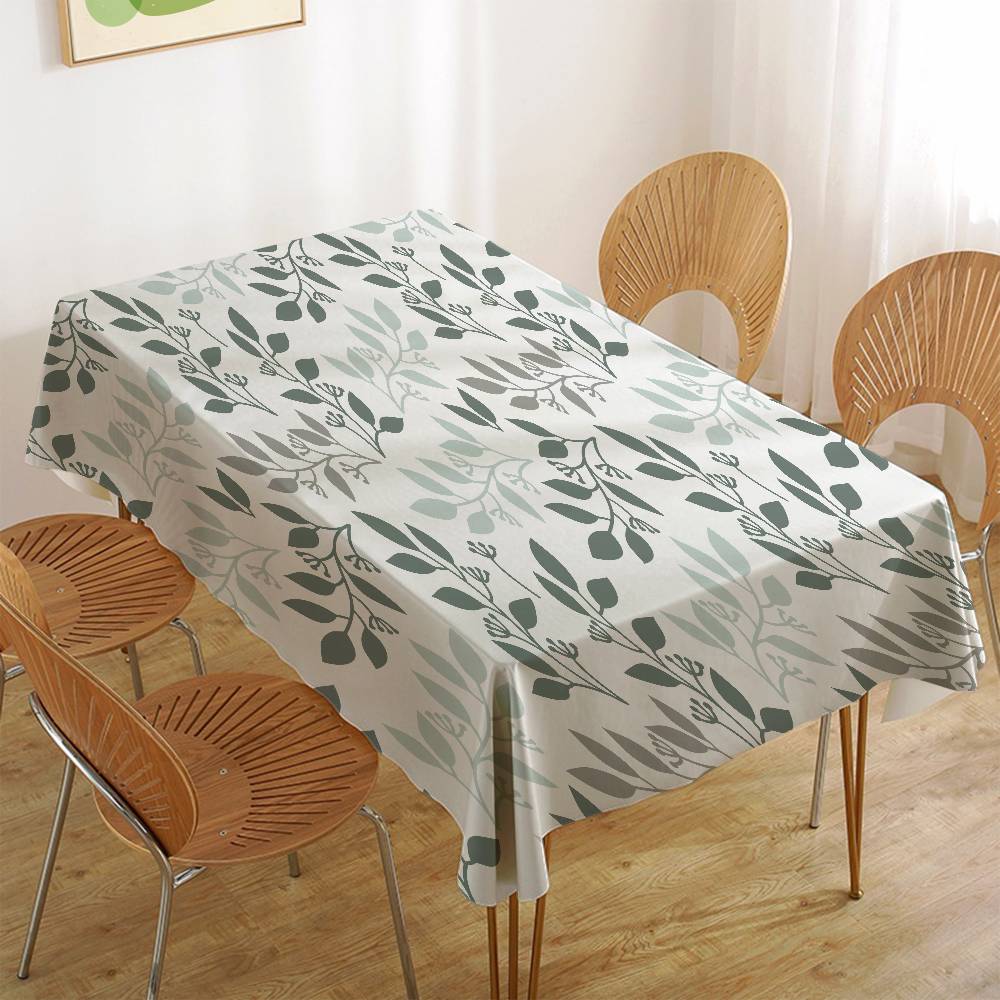 Plant Leaf (Green) Home Tablecloth - Waterproof, Anti-Stain, Rectangular For Dining Decor & Accessories