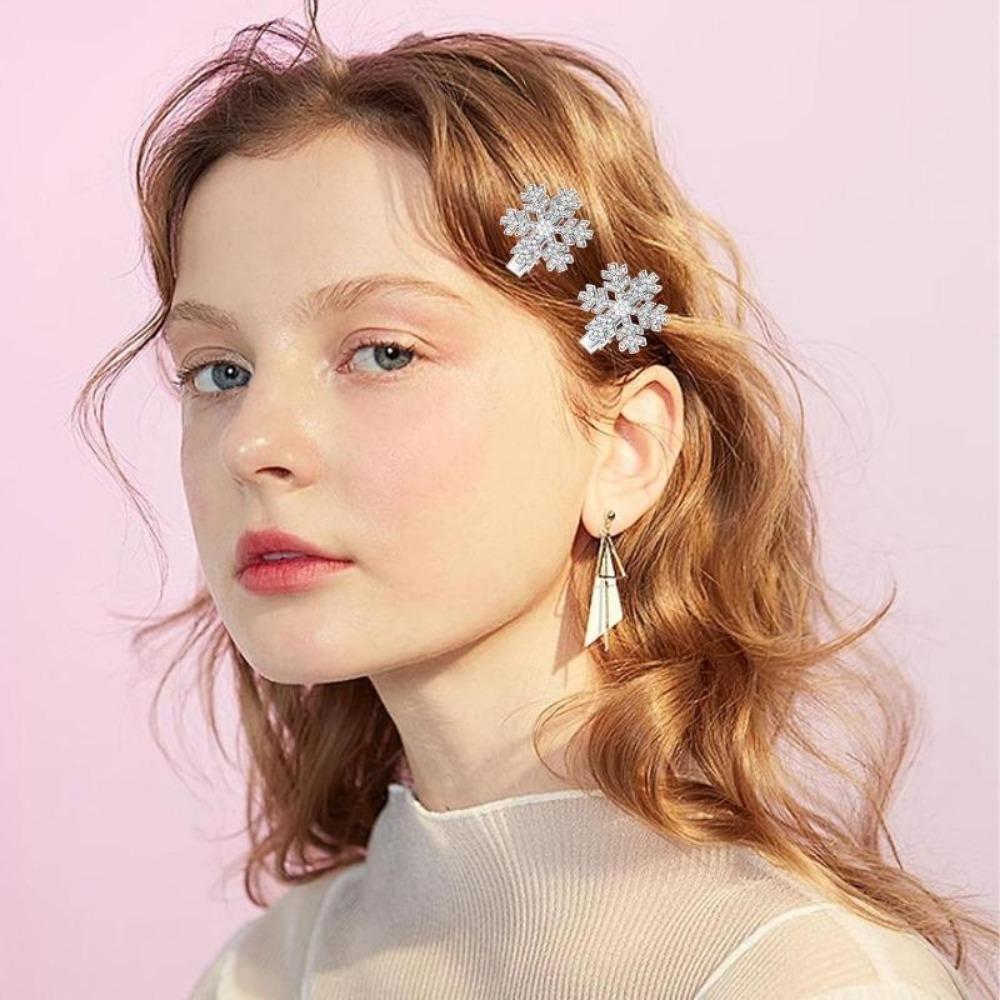 2-Pack Rhinestone Snowflake Hair Clips, Women'S Princess Updo Bun Hair Accessories, Christmas Party Hair Clips, Festive Gift Hair Pins, Plastic