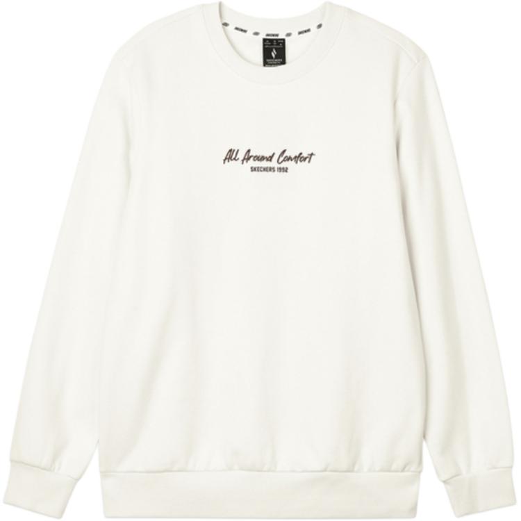 Skechers Sports League Series Casual Simple Round Neck Pullover Sweatshirt Men sweatshirt Cotton-Candy-White L424U100-0074 XS