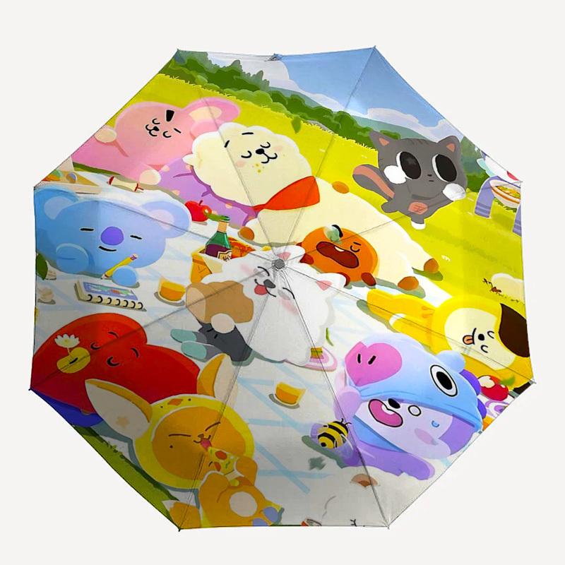 1pc Outdoor Umbrella with BT21 Characters - Automatic Opening/Closing, Portable 3-Fold Design, 8-Rib Iron Frame - Perfect Gift for Fans, Traveler