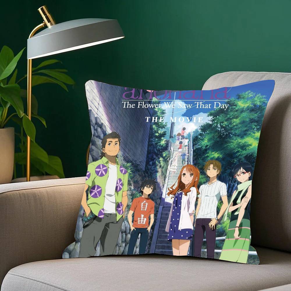 

A-Anohana The Flower We Saw That Day Anime Pillow Case Home Decor Throw For Sofa Bed Car Room Decor Gift Idea 12x12Inch