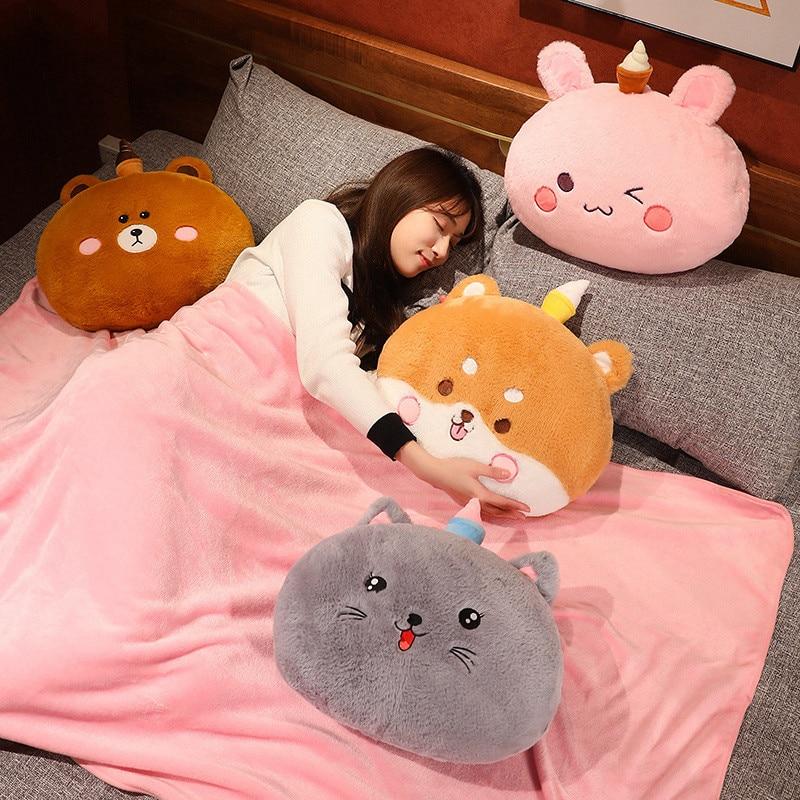 Plyšový ohřívač rukou s kresleným zvířetem, roztomilý králík, kočka, medvěd, shiba inu, pes, hračky Peluche, plněné měkké polštáře na pohovku