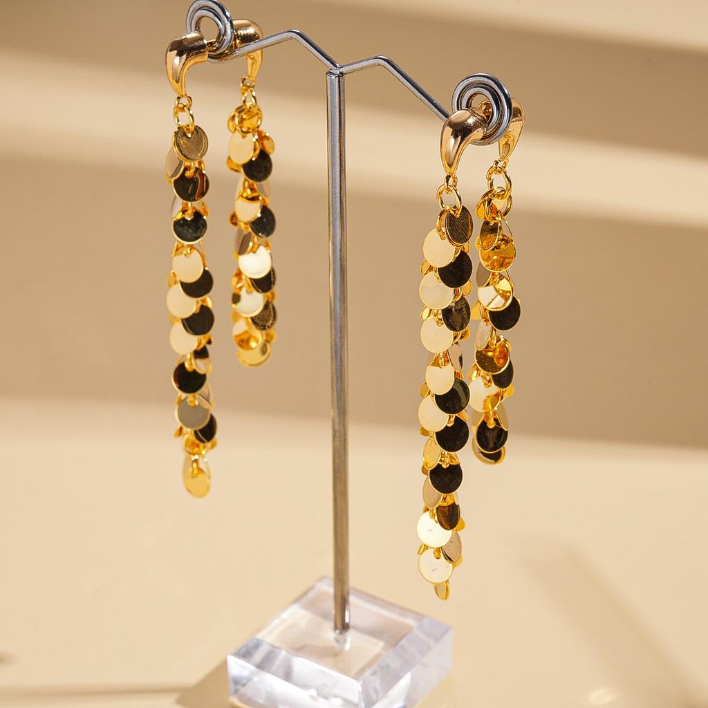 18k Real Gold Electroplated Metallic Geometric Sequins Silver Needle Earrings Personalized Fashion Earrings