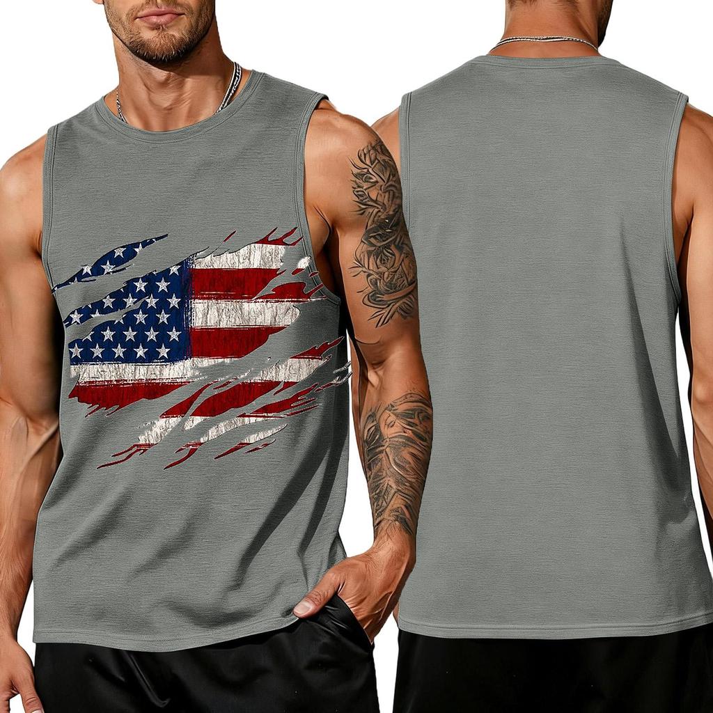 Men's Sleeveless Tank Top Casual Loose Fit Summer Daily Wear Muscle Shirt with Flag Graphic Print Lightweight Breathable Fabric