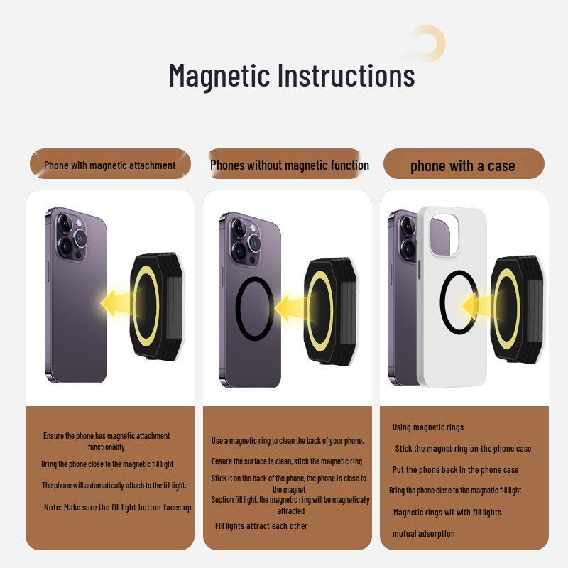 Magnetic Phone Fill Light with Stand - Portable High Brightness Photography Lighting for Live Streaming.