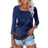 Women's 3/4 Sleeve Square Neck Floral Shirt Casual Loose Tunic Top