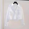 2026 Spring/Autumn Women’s Fresh Light Blue Double Pocket Loose Long Sleeve Crop Shirt