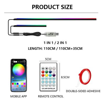 USB LED Car Ambient Lights App Remote Control Neon Light RGB Car Interior Decoration Acrylic Strips Atmosphere Lamp 64 Colors