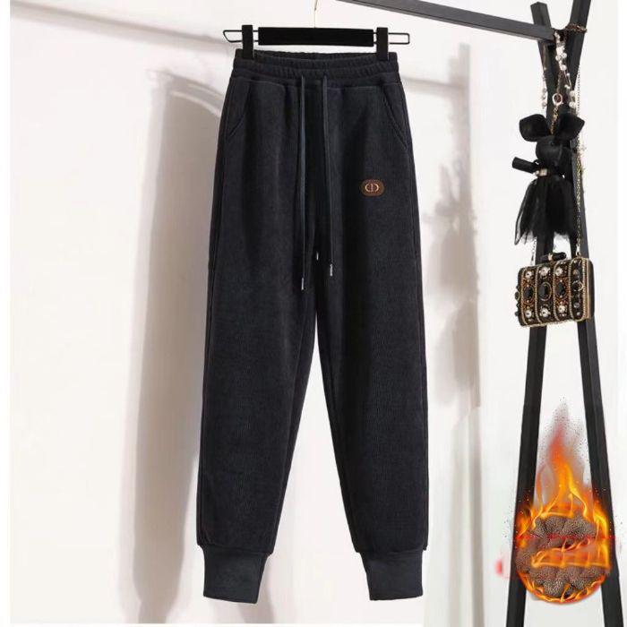 Women's Plus Velvet High-waisted Harem Pants, Loose and Thin In Autumn and Winter, Elastic Waist and Feet, Bear Embroidered Sweatpants