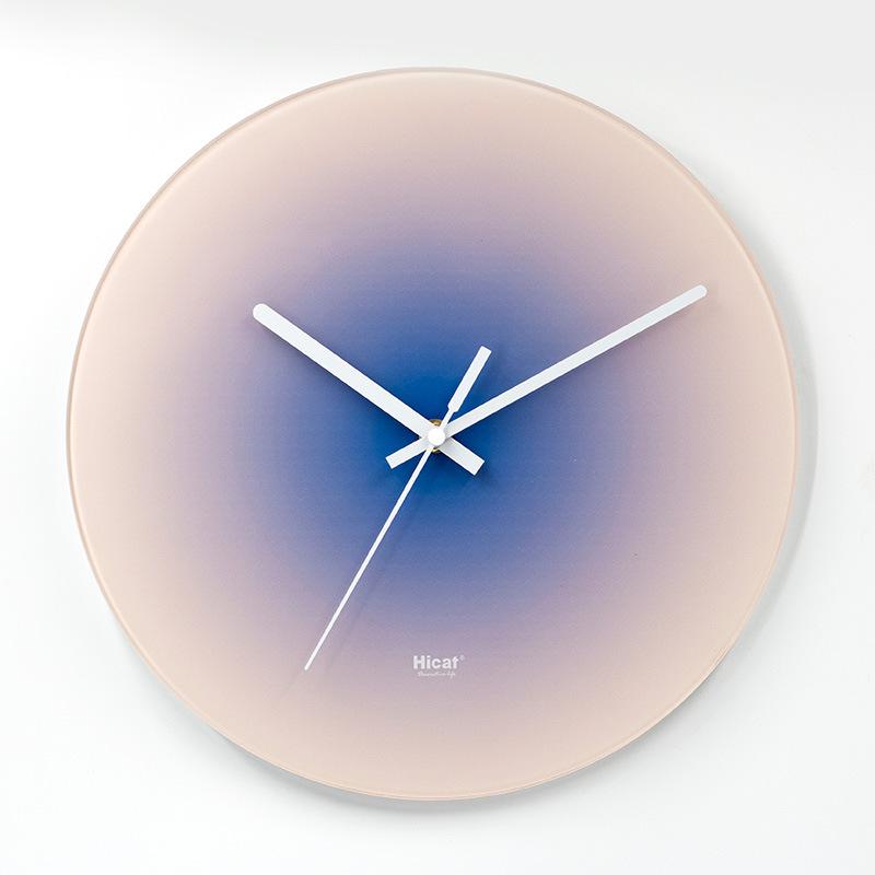 

Nordic Style Gradient Sunset Wall Clock Light Luxury Living Room Punch-free Mute Glass Wall Hanging Clock Watch Home Decoration (as the picture,30cm)