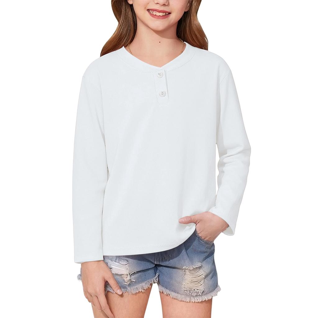 Children's Long Sleeved T-shirt With Round Neck Button Fashion Top