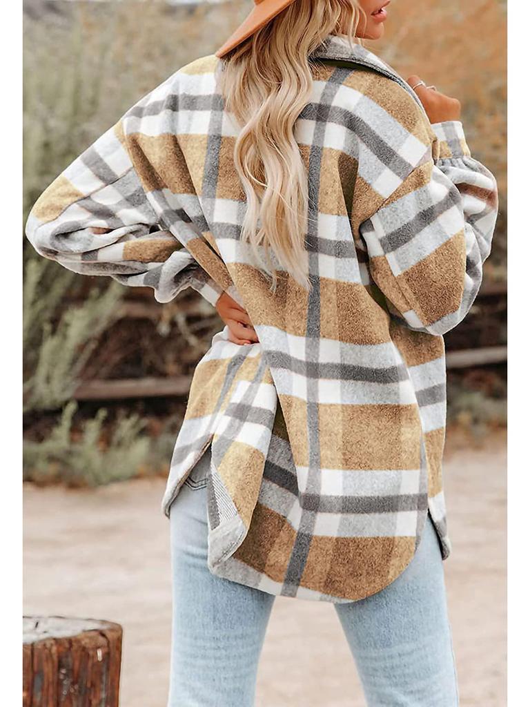 Women's Autumn/Winter Plaid Button Flannel Wool Shirt Jacket