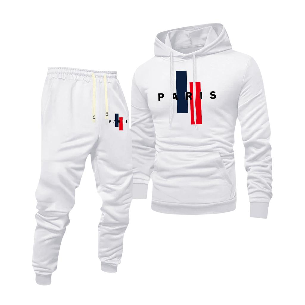 Men's Printed Hooded Sweatshirt And Sweatpants Casual Sports Suit
