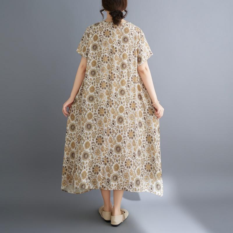 DIMANAF New 2026 Women Sundress Plus Size Summer Beach Long Dress Loose Casual Maxi Lady Floral Print Dress