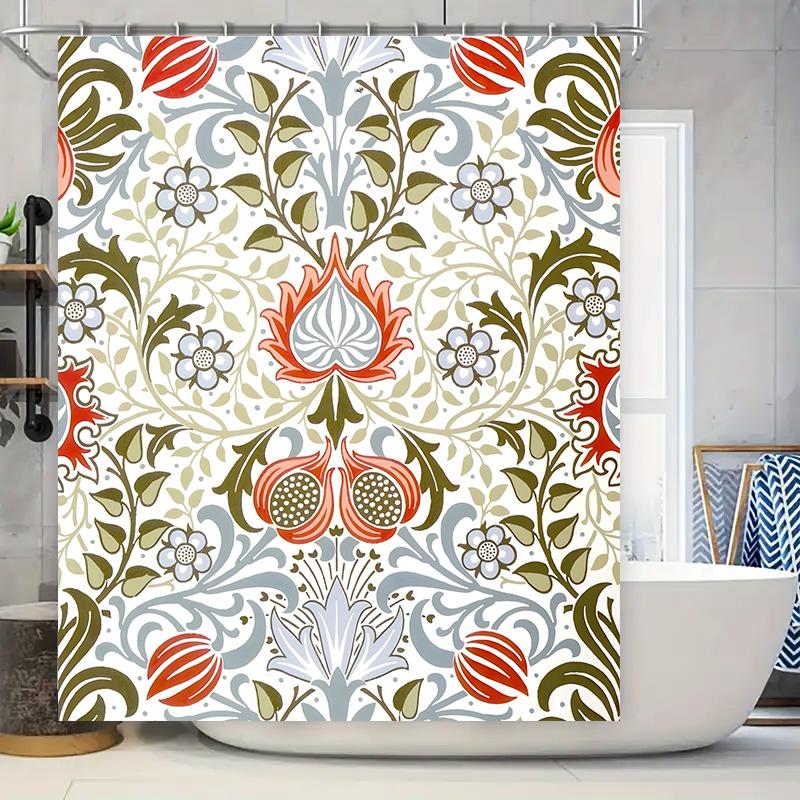 

Винтажный цветочный декор для душевой шторы: Красный Гранат Зелено-Серый Белый Узор Набор Подкладки для Ванной для Украшения Дома Размер 72x84 90x180cm