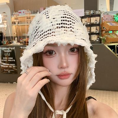 Bohemian Style Tie-back Beanie for Women, Spring and Autumn Hollow-out Floral Knitted Hat, Breathable and Versatile Headwrap