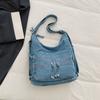 Hongkong-Stil Retro-Denim-Tasche Damen Neu Trendig Vielseitig Große Kapazität Rucksack Pendler Schulter-Tragetasche