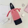 Water Bottle Holder Water Bottle Cover Grid Small Storage Bag Cute Drawstring Canvas Cup Bag  Girls