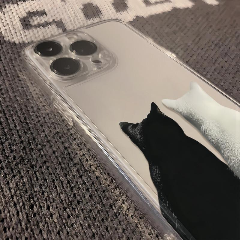 Black White Cat Phone Case For iPhone 17 16 15 11 12 14 13 Pro Max Mini X XS XR 7 Plus 16E Shockproof Transparent Cover Fundas