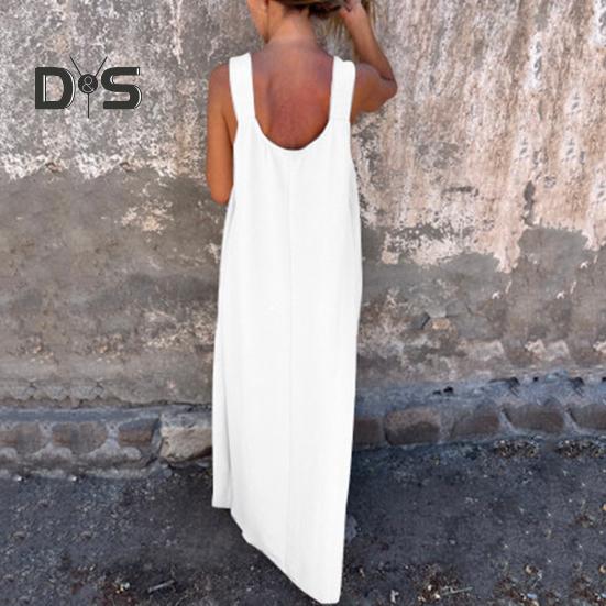 Damenkleid mit 3D-Rosendekor, Schultergurt, ärmellos, plissiertes Unterkleid, lockeres, einfarbiges, rückenfreies Maxikleid für Strandpartys und Verabredungen