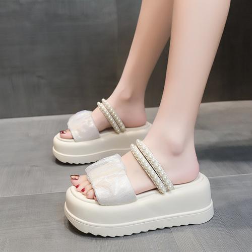 fashion Summer High Platform Women Sandals Slip-On 7 CM Wedges Bling Shoes Fashion 2024 Outside Chunky Sandals Beach Casual Slides Woman
