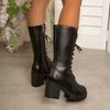 Fashionable And Versatile Riding Boots Mid-Calf Women'S Boots For Autumn And Winter Thick Soles Round Toes And Chunky Heels