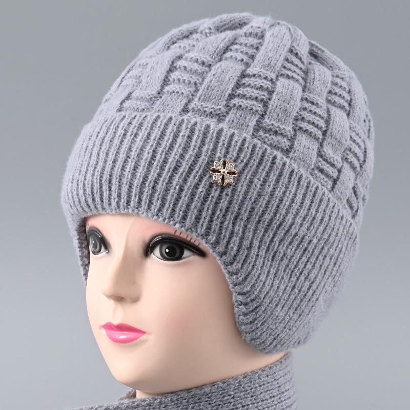 Hat Lady Winter Old Lady Rabbit Hair Warm Ear Protector Wool Hat Fleece Warm Knitted Hat