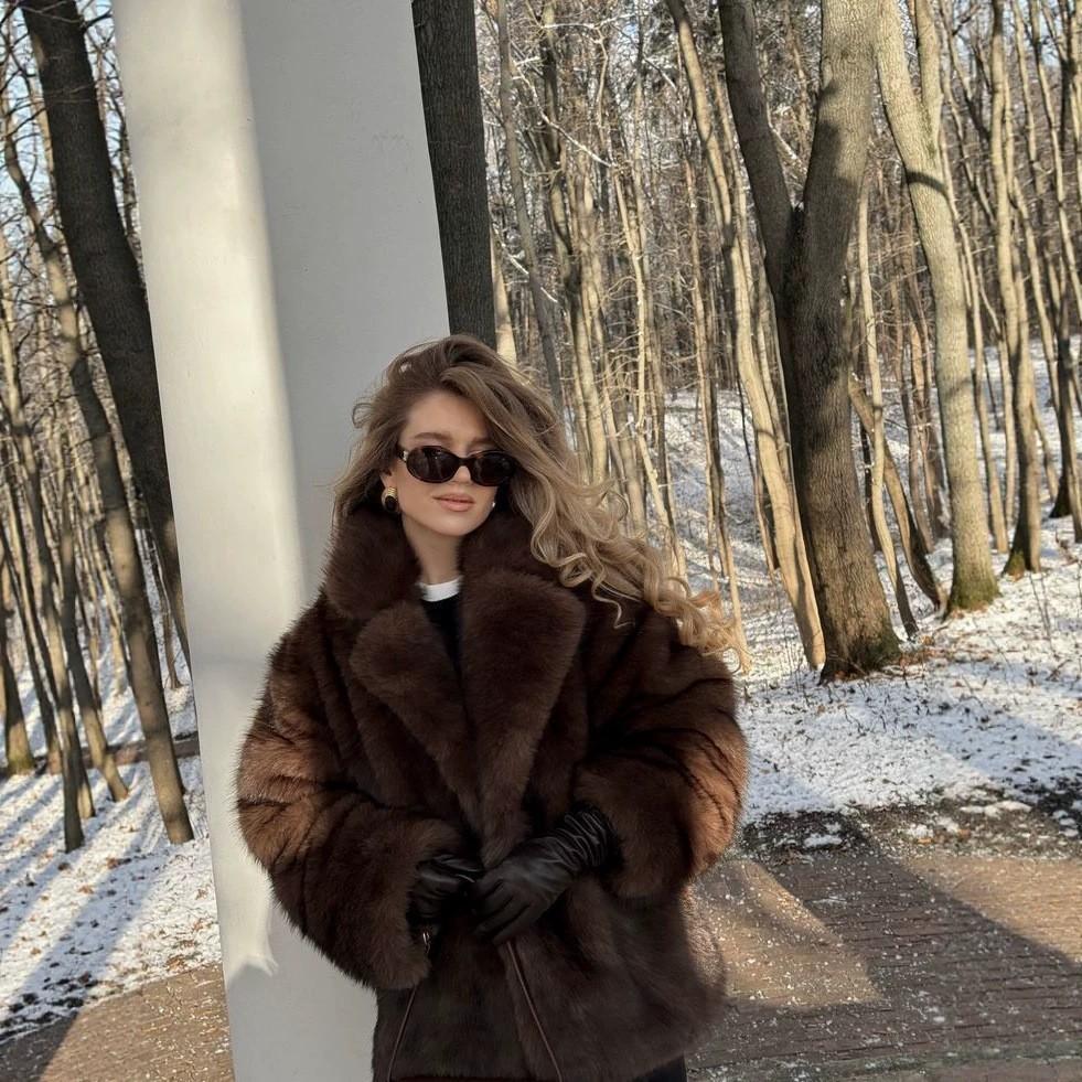 New Autumn and Winter Environmentally Friendly Fur Coat Women's Fashion Brown Fox Fur Jacket Medium and Long