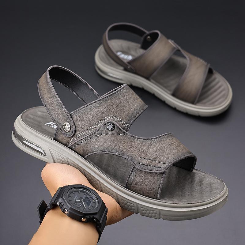 Fashion Designer New Male Leather Slippers Outdoor Wear-resistant Non-slip Waterproof Genuine Leather Casual Men's Sandals