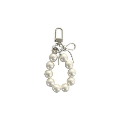 Ohrring [handgefertigt] Silberband-Perlen-Schlüsselanhänger (Weiß)