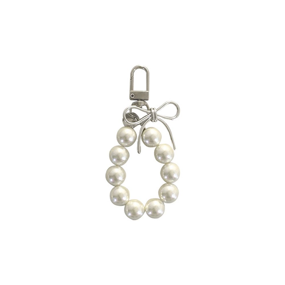 

earliner [handmade] silver ribbon pearl keyring (white) one type