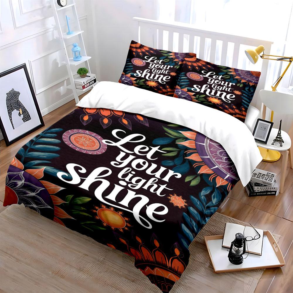 Mandala, leaves, inspirational text. Bedding sets Duvet cover sets Duvet covers Pillowcases(1* Duvet Cover 2* Pillowcases without duvet insert)