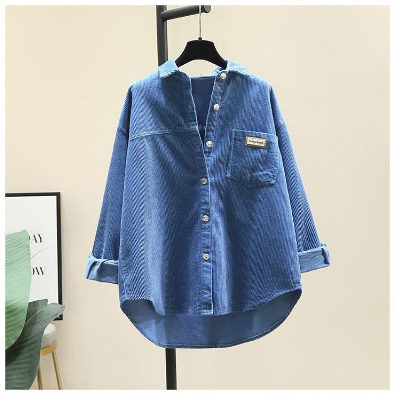 Autumn and Winter New Thick Corduroy Long Sleeve Shirt Female Korean Version of Loose Casual Long Cardigan Shirt.