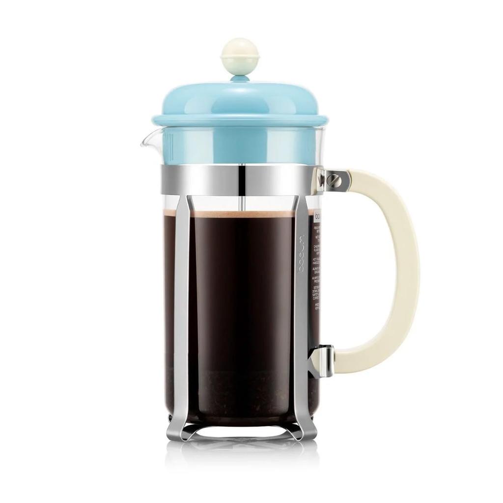 BODUM CAFFETTIERA French Press Coffee Maker, 1000ml, Cool Blue, Stainless Steel Filter, Glass Beaker, Immersion Coffee Maker [Authentic] 1918-760-761
