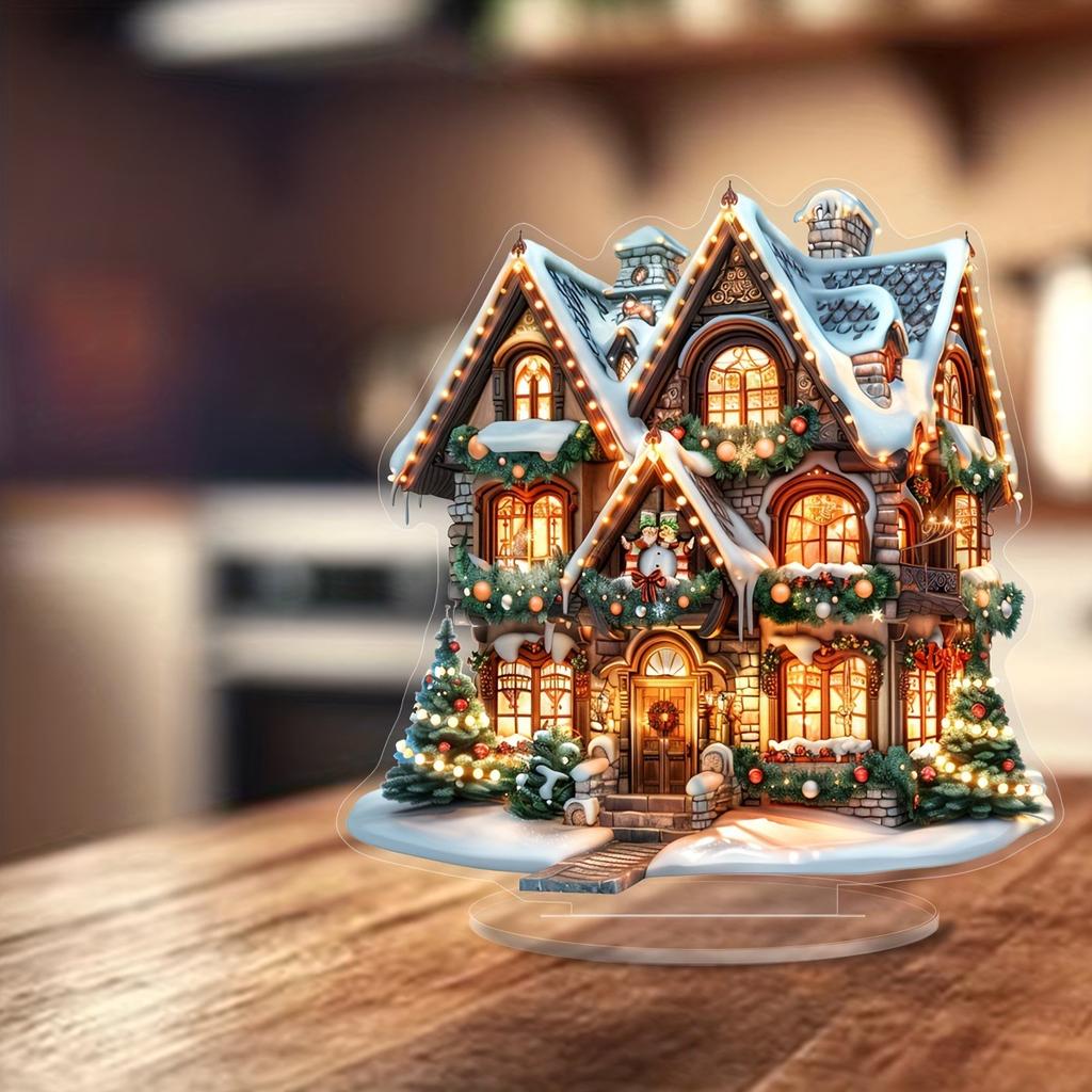Charming Gingerbread House, Suitable for Christmas, Home and Office, Desktop Decoration, with Base, Ornaments, 2D Plan