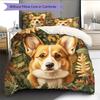 Σχέδιο με Corgi και φυτά Κλινοσκεπάσματα Διακόσμηση Σπιτιού Δώρο Γενεθλίων (1 * παπλωματοθήκη + 2 * μαξιλαροθήκη, χωρίς πυρήνα)