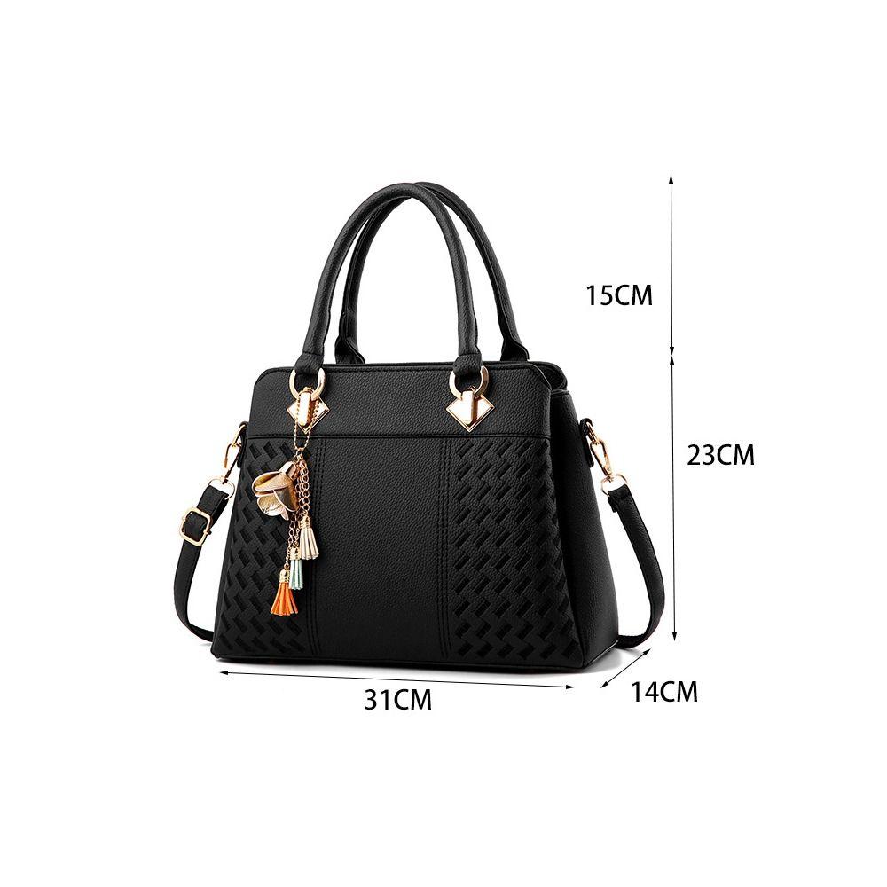 Simple PU Leather Shoulder Bags with Pendant Large Capacity Embossed Crossbody Bag Solid Color Female Messenger Bag
