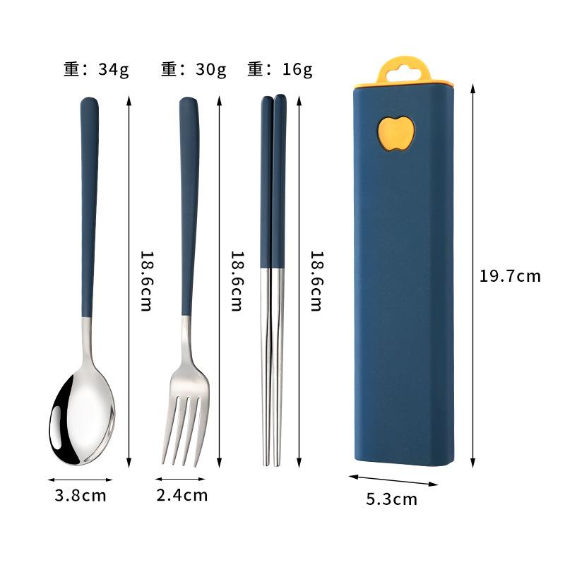 304 stainless steel tableware spoon fork chopsticks three-piece set portable tableware travel student tableware set