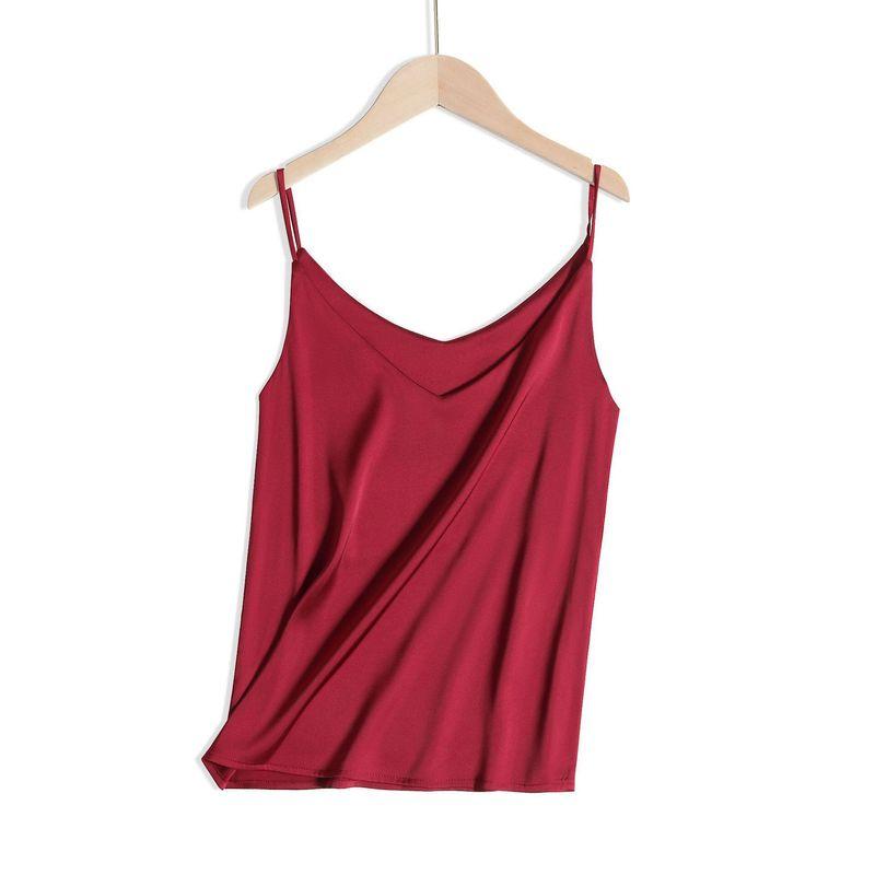 Silk Camisole for Women, V-Neck Spring/Summer Top, Trendy Base Layer, Stylish Acetate Outerwear Tank Top