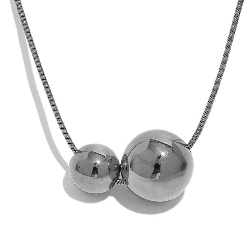 Minimalist Stainless Steel Round Ball Beads Pendant Necklace Waterproof Metal Gold Color Trendy Sweater Chain Necklace for Women