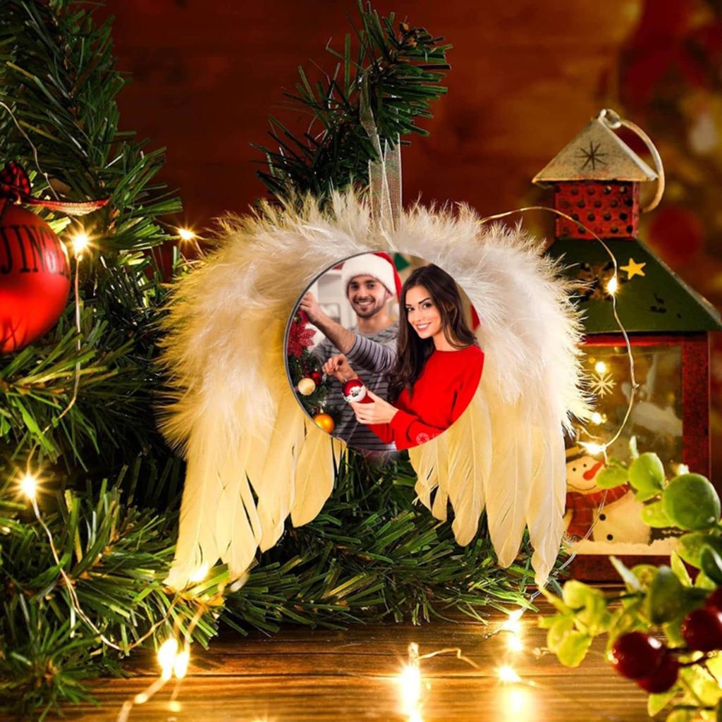 Sublimation Blank Products Pendant White Angel Wings Ornament Christmas Tree Decor for Jewelry Keychain Diy Craft Making