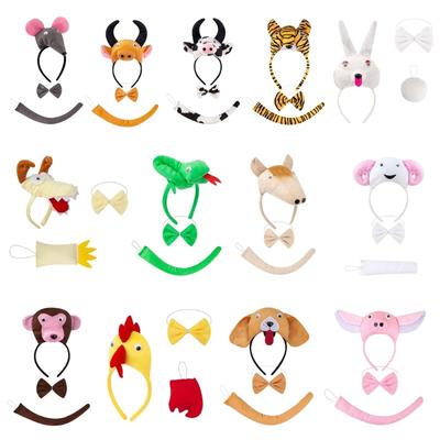 Bandeau Oreilles Souris/Cochon/Vache/Singe/Mouton/Tigre, Nœud Papillon Queue, Accessoires de Costume Cosplay Animal Halloween pour Enfants