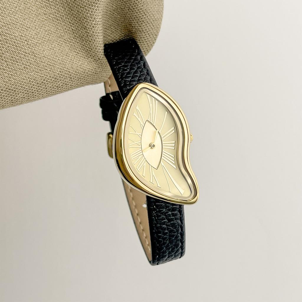 High End Retro Creative Watch for Women,Twisted Irregular Dial Design,Fashionable Leather Waterproof Quartz Women Watches Gift