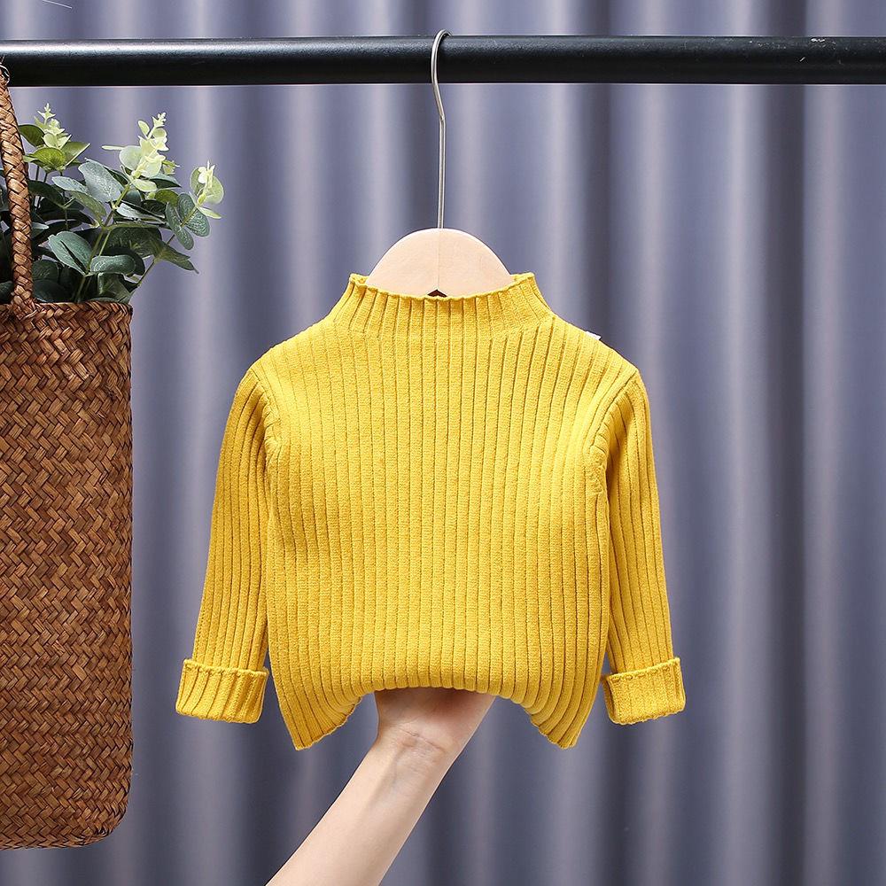 Children's Trendy Knitted Sweater: Semi-High Neck, Solid Color, Spring/Autumn 2024, Unisex Fashion
