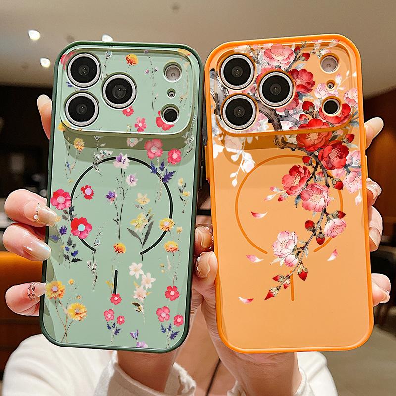 Peach Blossom Branch Pattern Case For iPhone 17 Pro Max Magnetic For Magsafe Hybrid Slim Matte Cover For iPhone 16 15 14 13 Pro Max