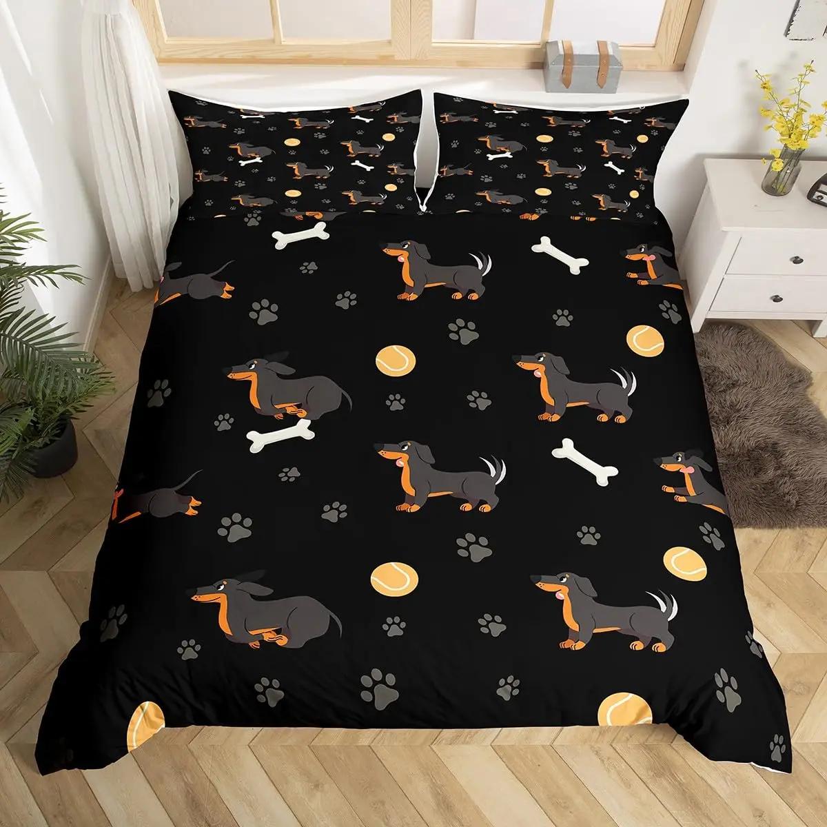 

Cartoon Dachshund Duvet Cover Cartoon Sausage Dog Comforter Cover Cute Puppy Dog Bedding Set Cute Family Pet Animal Quilt Cover EU Single(135x200cm)