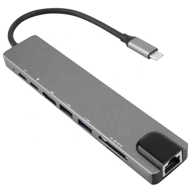8 in 1 Hub Type USB Type C to RJ45 Ethernet Adapter Hub with 4K Hdtv USB Hub Adapter